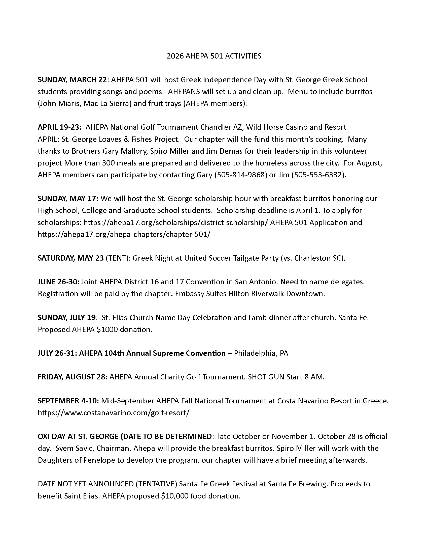 AHEPA 501 ACTIVITIES